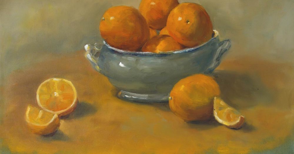 Oranges et pot bleu